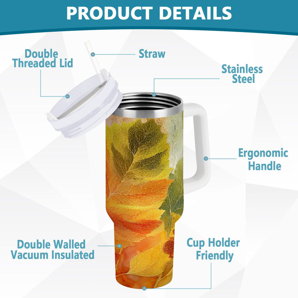 30 oz Insulated Stainless Steel Tumbler Double Wall Stainless Steel Tumbler with 2-Way Drinking Various Shades Autumn Leaves | T9V6