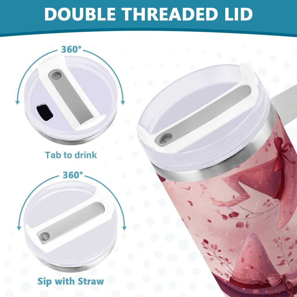 30 oz Insulated Stainless Steel Tumbler Double Wall Stainless Steel Tumbler with 2-Way Drinking Hats with Delicate Bows | R679