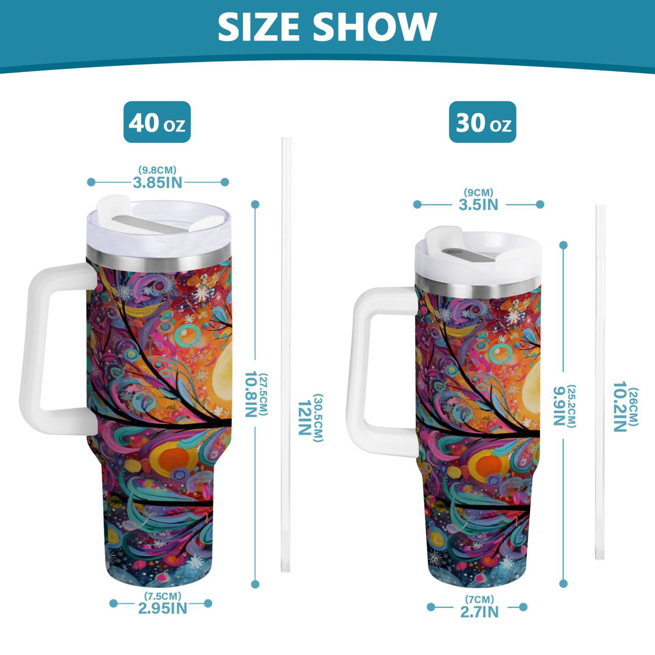 30 oz Insulated Stainless Steel Tumbler Double Wall Stainless Steel Tumbler with 2-Way Drinking Beautiful Abstract Tree Painting | SA4I