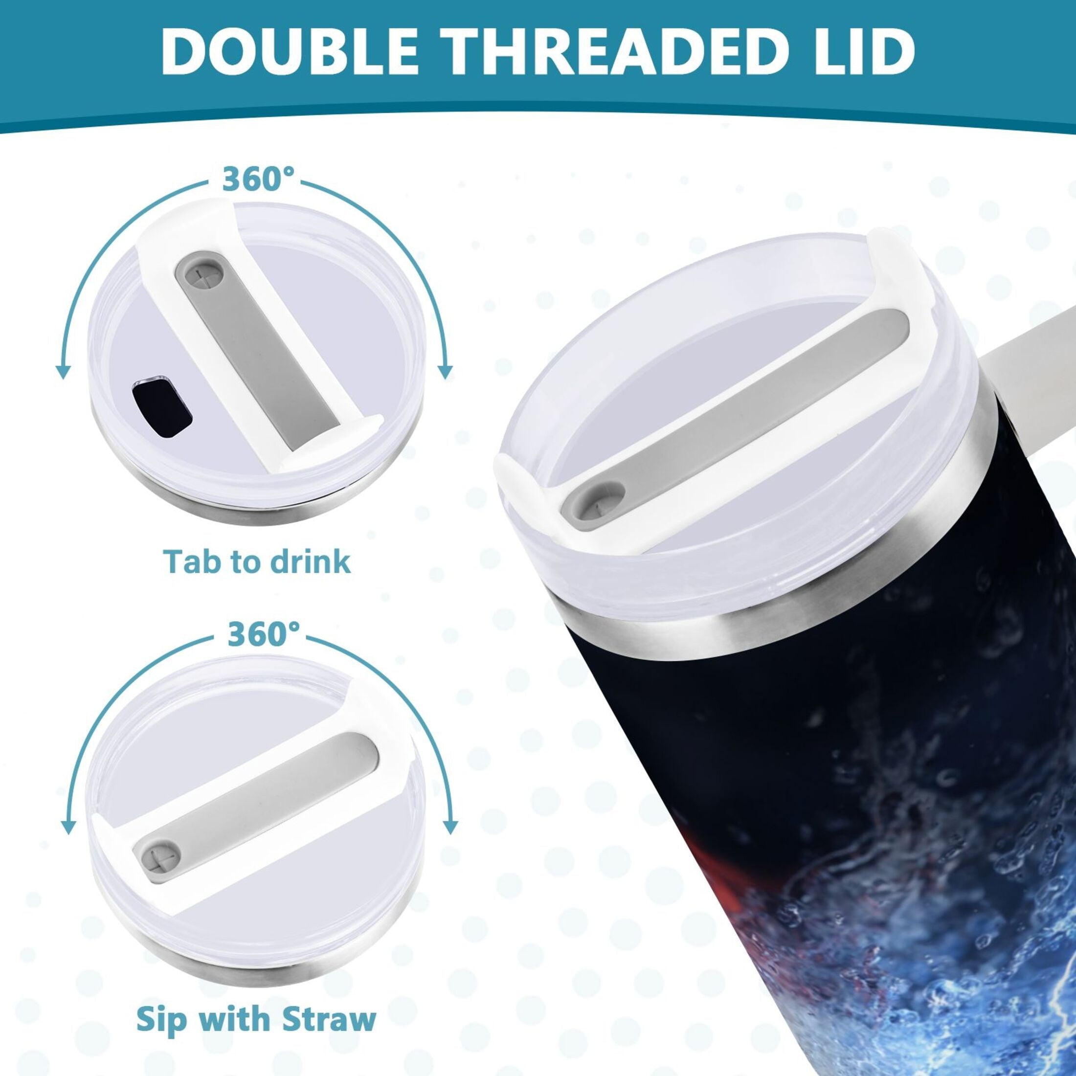 40 oz Insulated Stainless Steel Tumbler Double Wall Stainless Steel Tumbler with 2-Way Drinking Baseball with Water and Fire | Q6BL