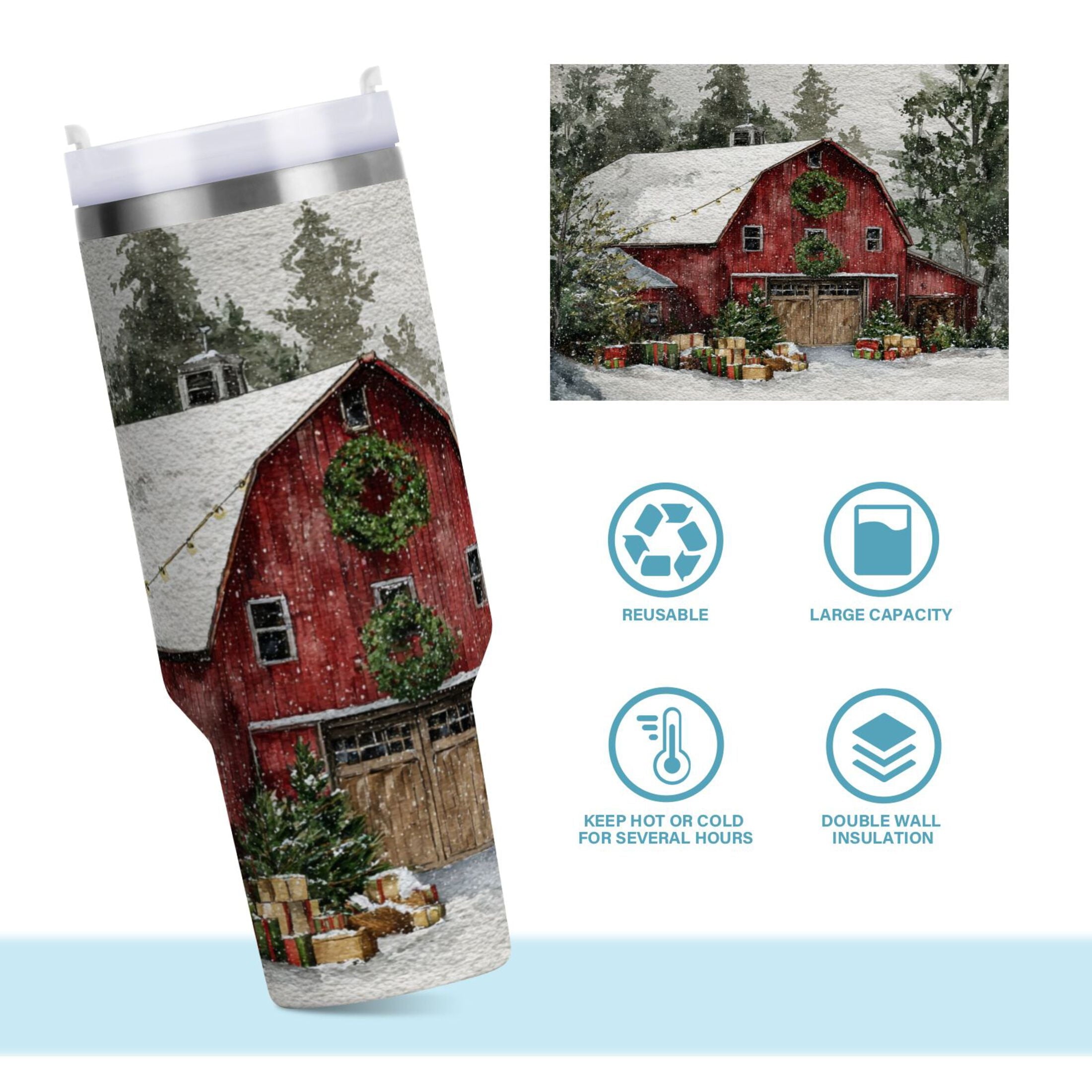30 oz Insulated Stainless Steel Tumbler Double Wall Stainless Steel Tumbler with 2-Way Drinking Old Red Barn | OGAB