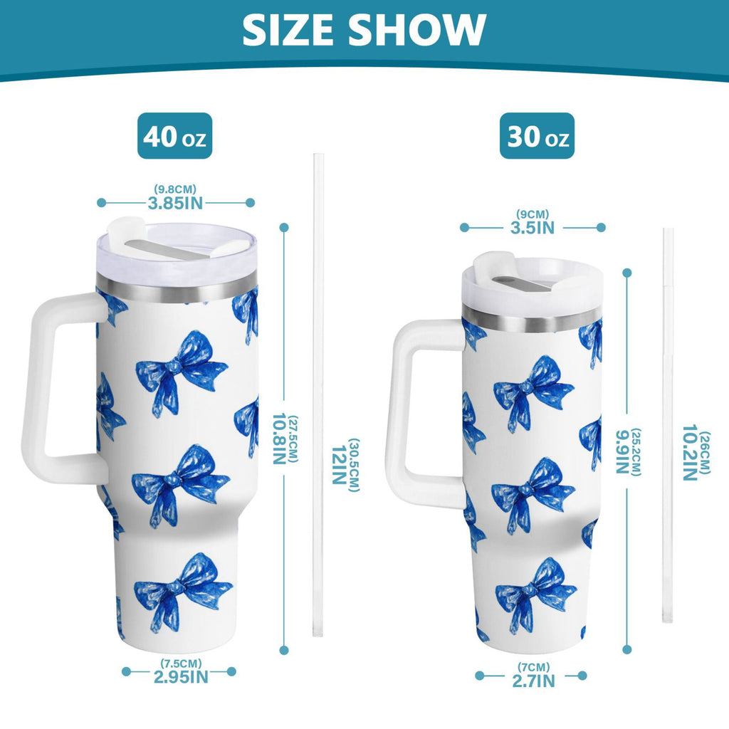 30 oz Insulated Stainless Steel Tumbler Double Wall Stainless Steel Tumbler with 2-Way Drinking Blue Bows Pattern | LSH4