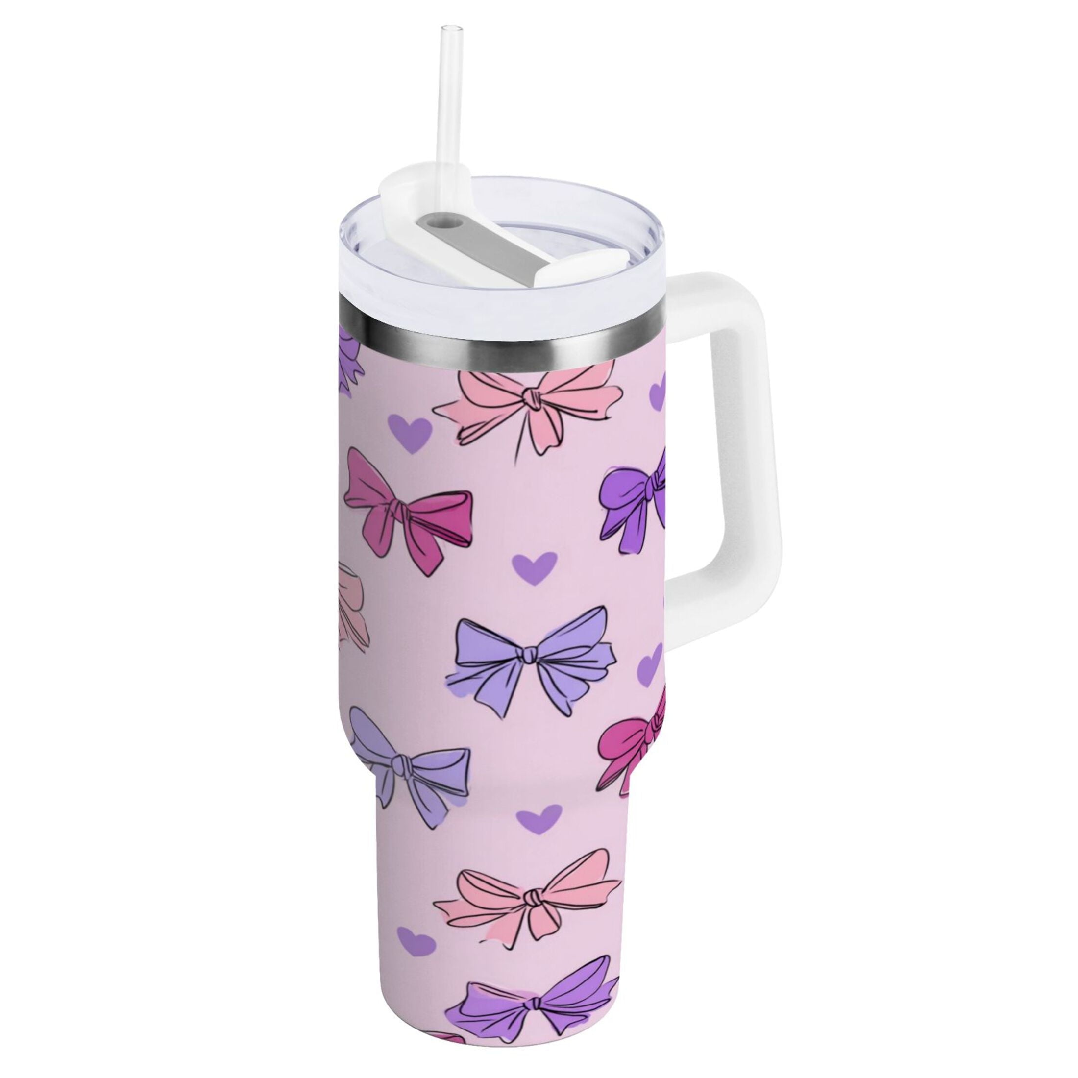 30 oz Insulated Stainless Steel Tumbler Double Wall Stainless Steel Tumbler with 2-Way Drinking Bows and Heart Pattern | OHR0