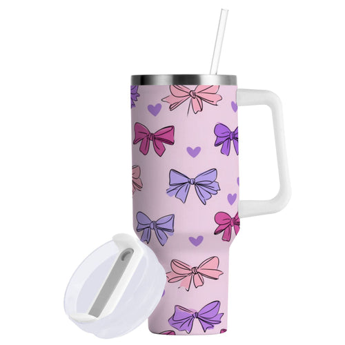 30 oz Insulated Stainless Steel Tumbler Double Wall Stainless Steel Tumbler with 2-Way Drinking Bows and Heart Pattern | OHR0