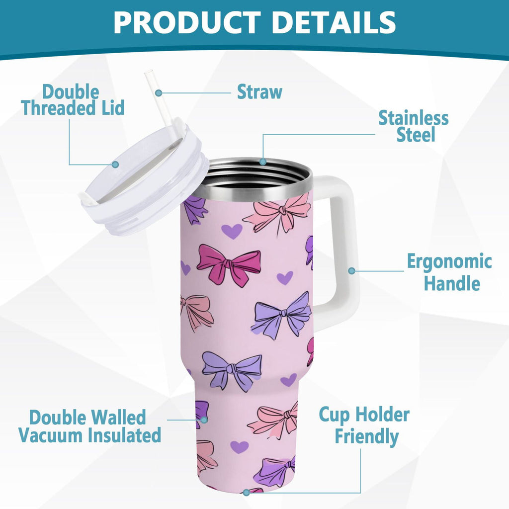 30 oz Insulated Stainless Steel Tumbler Double Wall Stainless Steel Tumbler with 2-Way Drinking Bows and Heart Pattern | OHR0