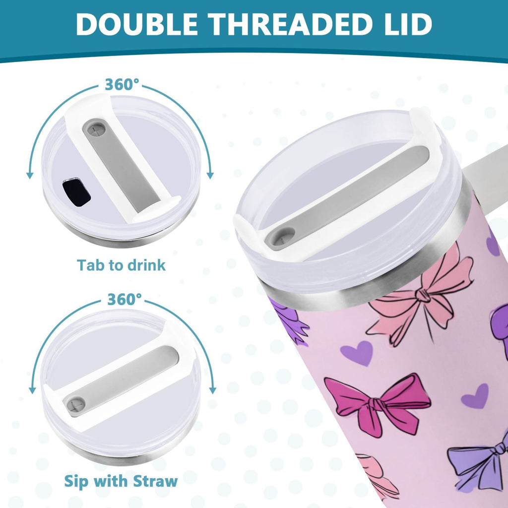 30 oz Insulated Stainless Steel Tumbler Double Wall Stainless Steel Tumbler with 2-Way Drinking Bows and Heart Pattern | OHR0