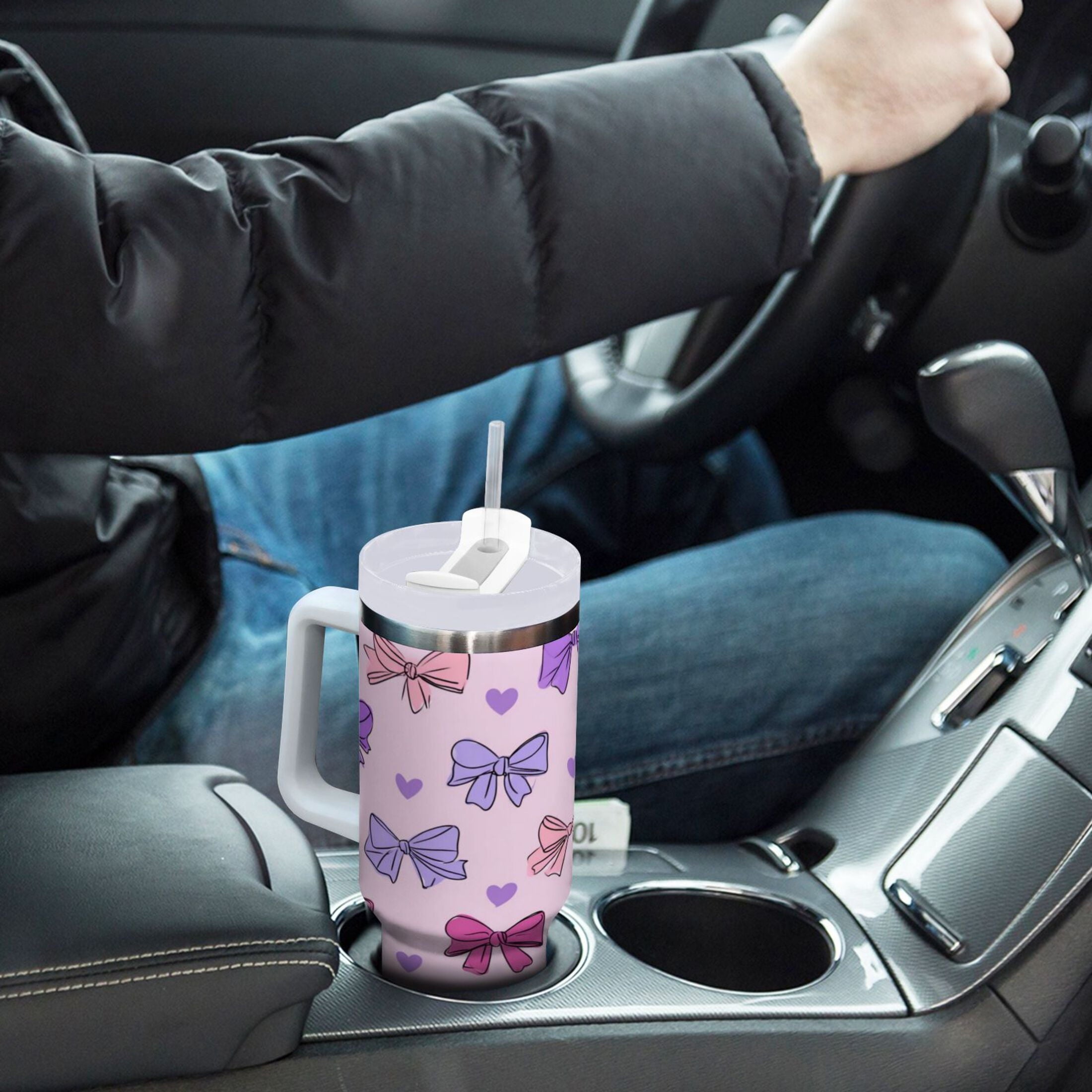 30 oz Insulated Stainless Steel Tumbler Double Wall Stainless Steel Tumbler with 2-Way Drinking Bows and Heart Pattern | OHR0