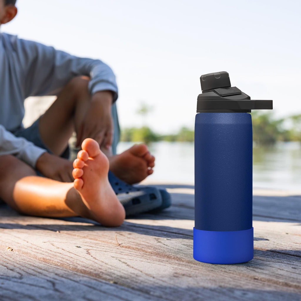Linkidea 2 Pack Water Bottle Boot Compatible with CamelBak Eddy+20oz/25oz, Chute Mag 20oz/25oz, Carry Cap, Silicone Anti-Slip Bottle Bottom Bumper Protector (Navy Blue) | X855