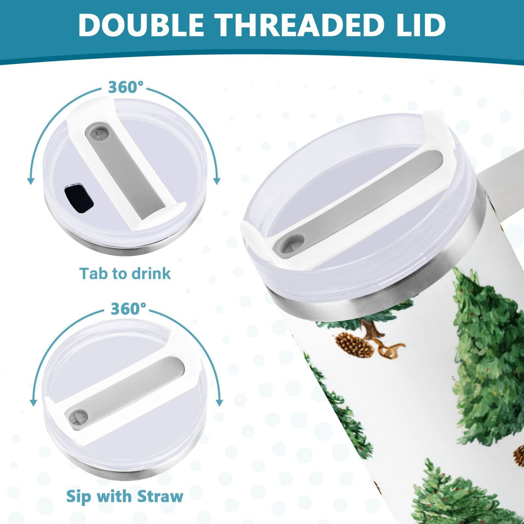 30 oz Insulated Stainless Steel Tumbler Double Wall Stainless Steel Tumbler with 2-Way Drinking Watercolor Green Christmas Tree | DGSA