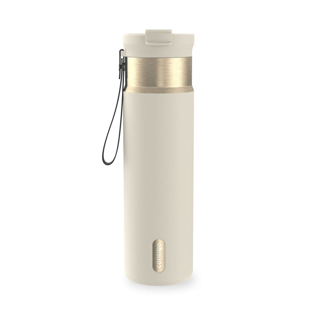 Contigo DualSip Leakproof Stainless Steel Reusable Water Bottle Tumbler with Carrying Strap, Cream/Champagne, 24 oz | 5QUC