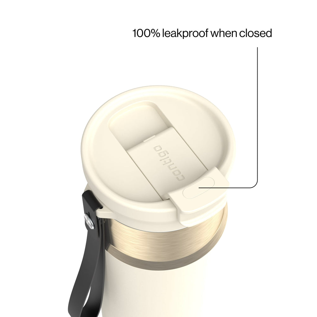 Contigo DualSip Leakproof Stainless Steel Reusable Water Bottle Tumbler with Carrying Strap, Cream/Champagne, 24 oz | 5QUC