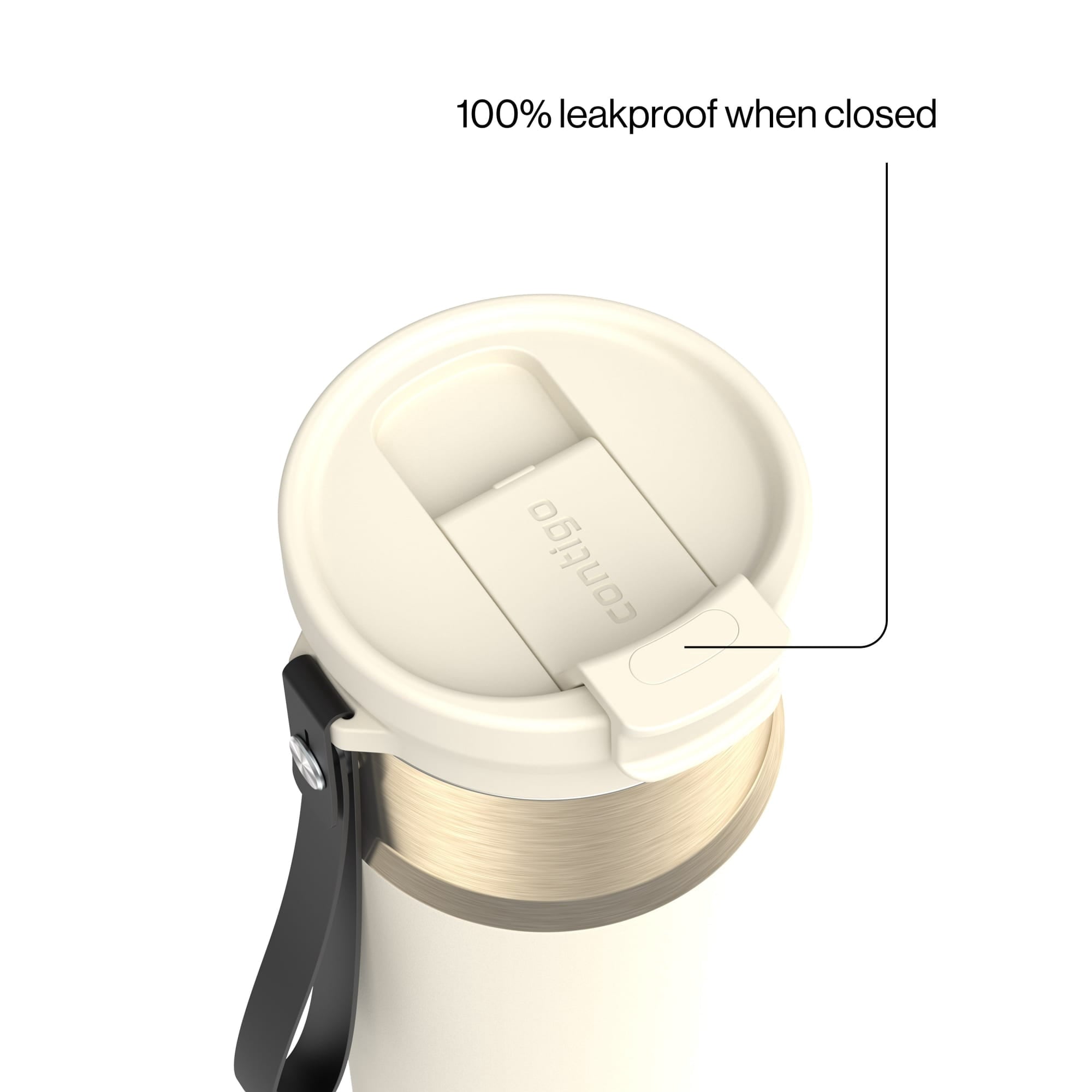 Contigo DualSip Leakproof Stainless Steel Reusable Water Bottle Tumbler with Carrying Strap, Cream/Champagne, 24 oz | 5QUC