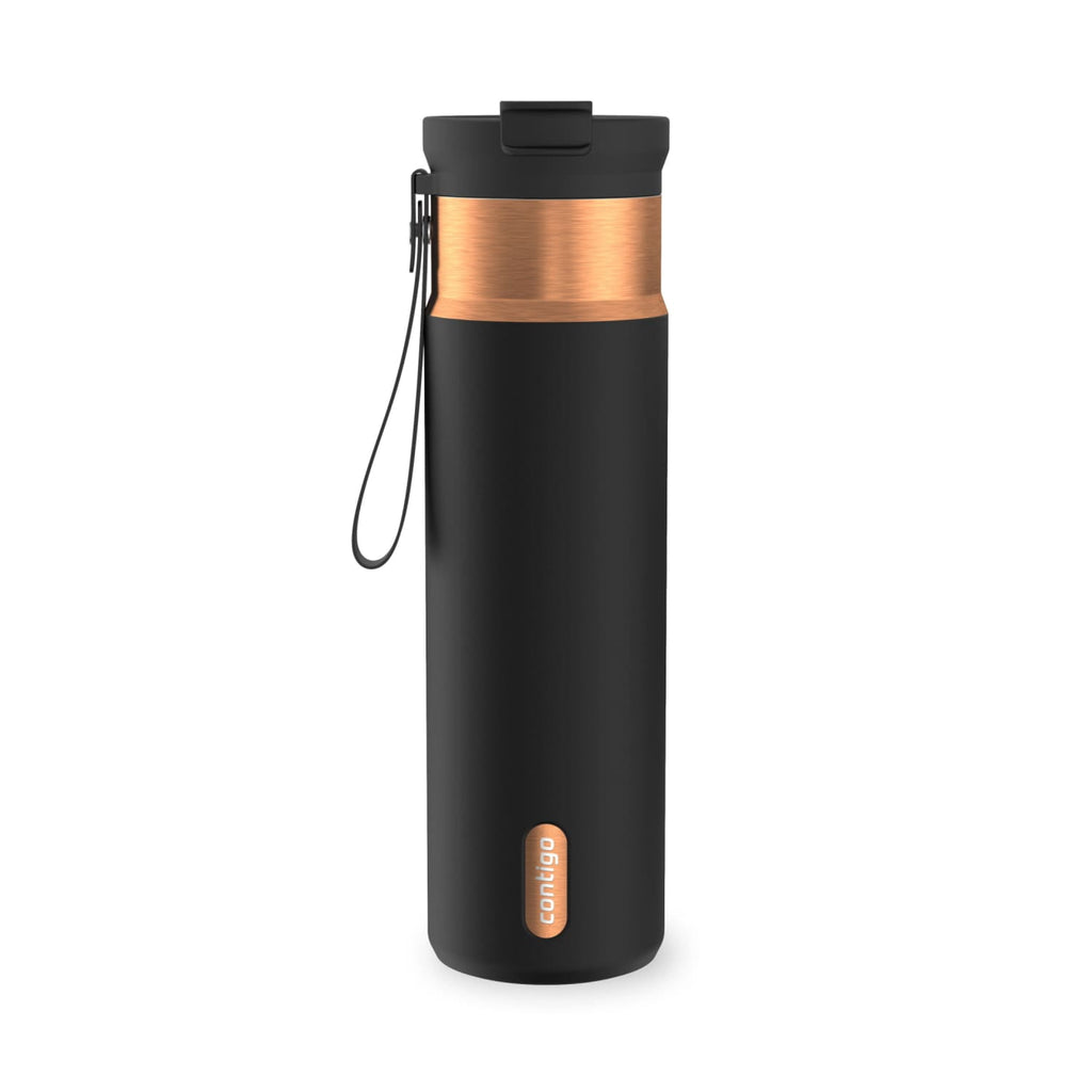 Contigo DualSip Leakproof Stainless Steel Reusable Water Bottle Tumbler with Carrying Strap, Cream/Champagne, 24 oz | 5QUC