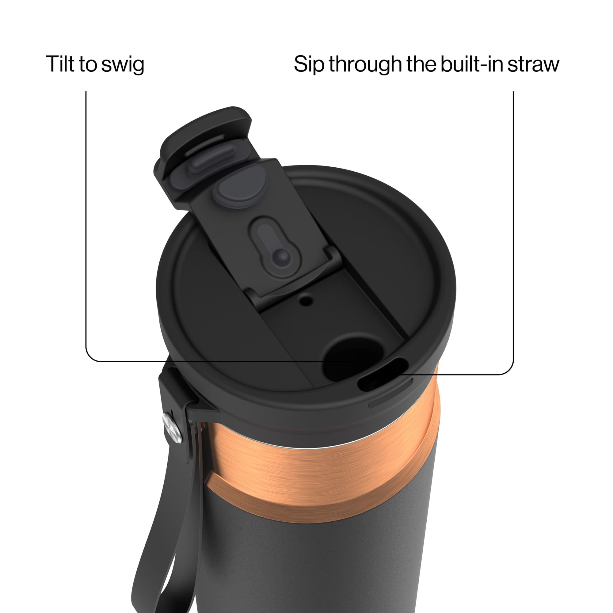 Contigo DualSip Leakproof Stainless Steel Reusable Water Bottle Tumbler with Carrying Strap, Cream/Champagne, 24 oz | 5QUC