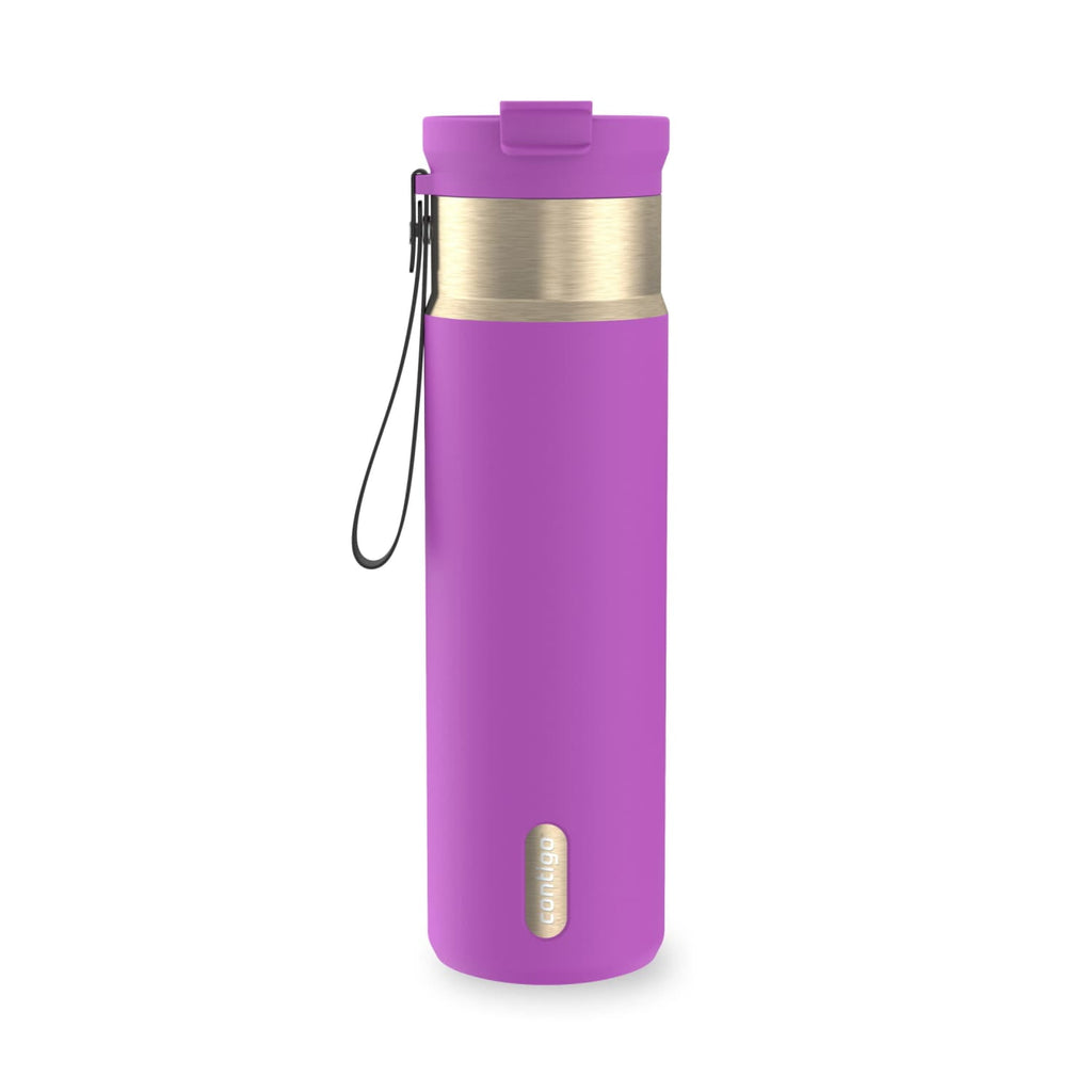Contigo DualSip Leakproof Stainless Steel Reusable Water Bottle Tumbler with Carrying Strap, Cream/Champagne, 24 oz | 5QUC