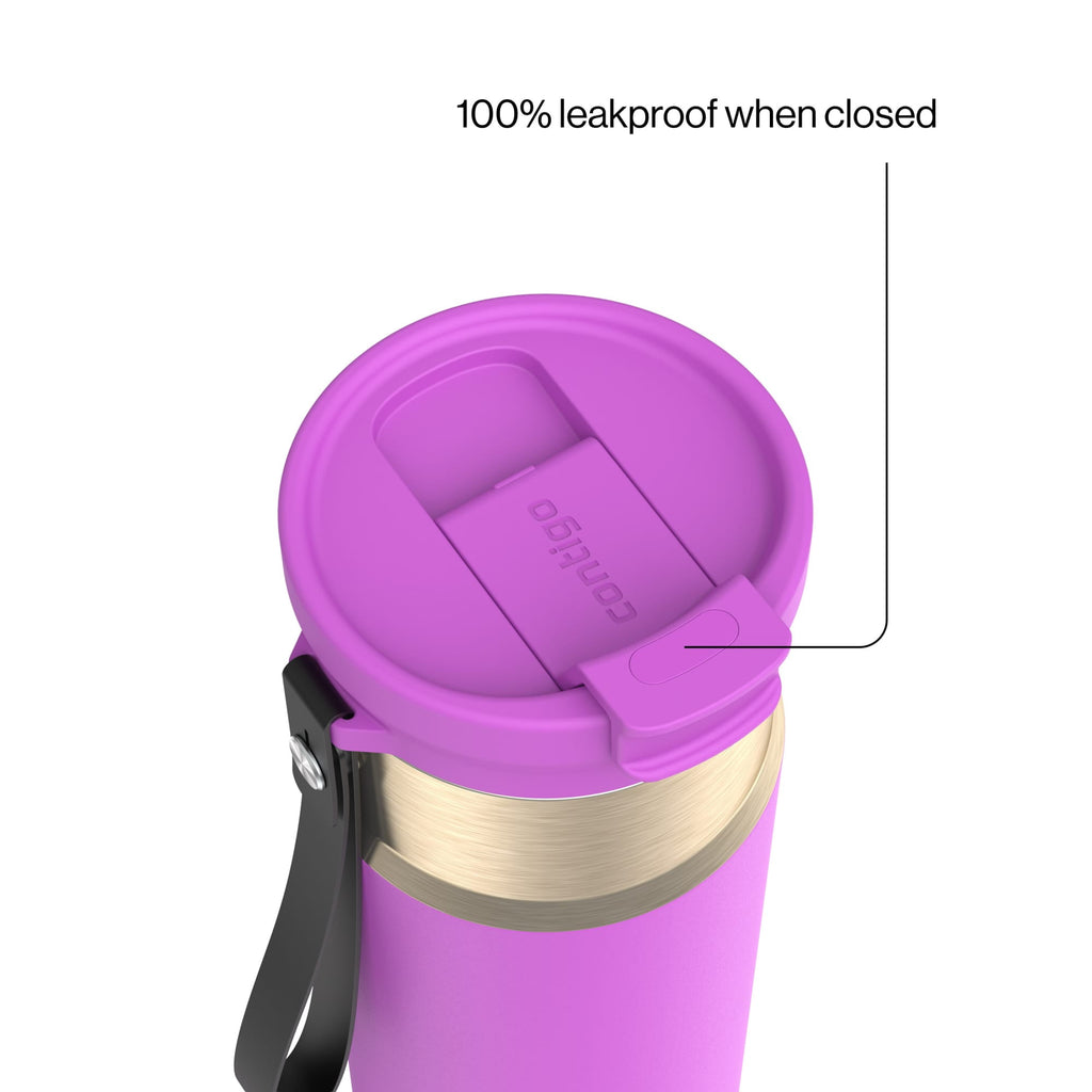 Contigo DualSip Leakproof Stainless Steel Reusable Water Bottle Tumbler with Carrying Strap, Cream/Champagne, 24 oz | 5QUC