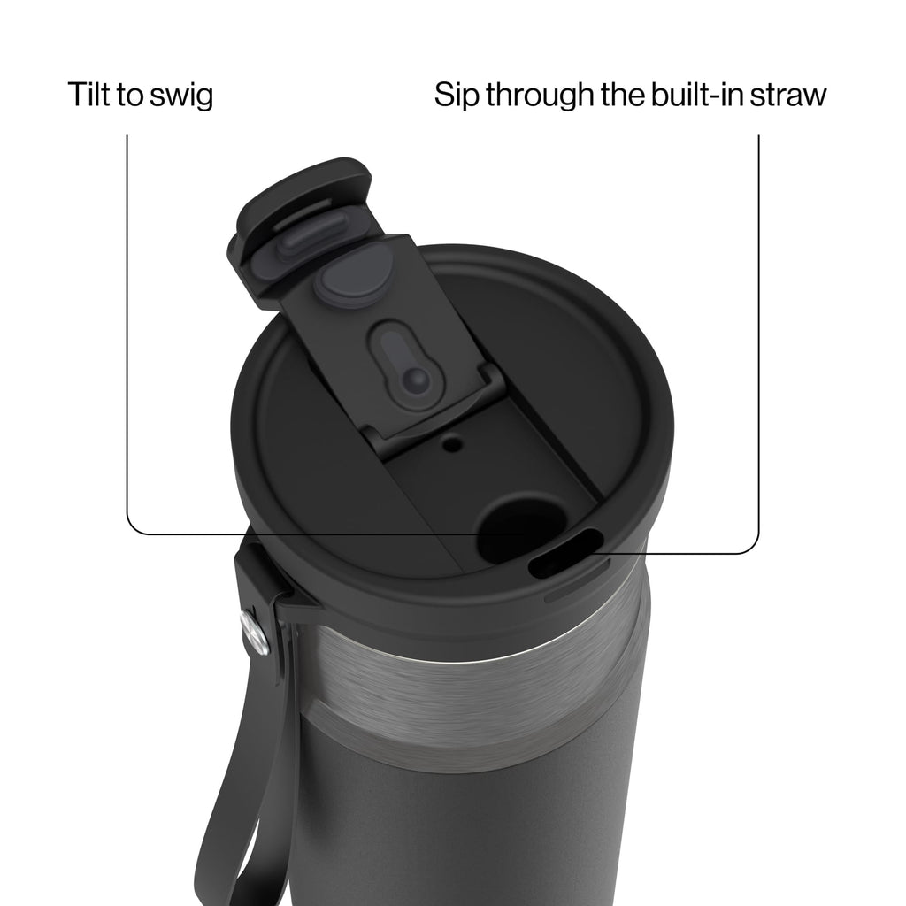 Contigo DualSip Leakproof Stainless Steel Reusable Water Bottle Tumbler with Carrying Strap, Cream/Champagne, 24 oz | 5QUC
