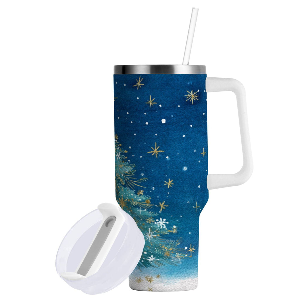 40 oz Insulated Stainless Steel Tumbler Double Wall Stainless Steel Tumbler with 2-Way Drinking Watercolor Christmas Tree | NVVL