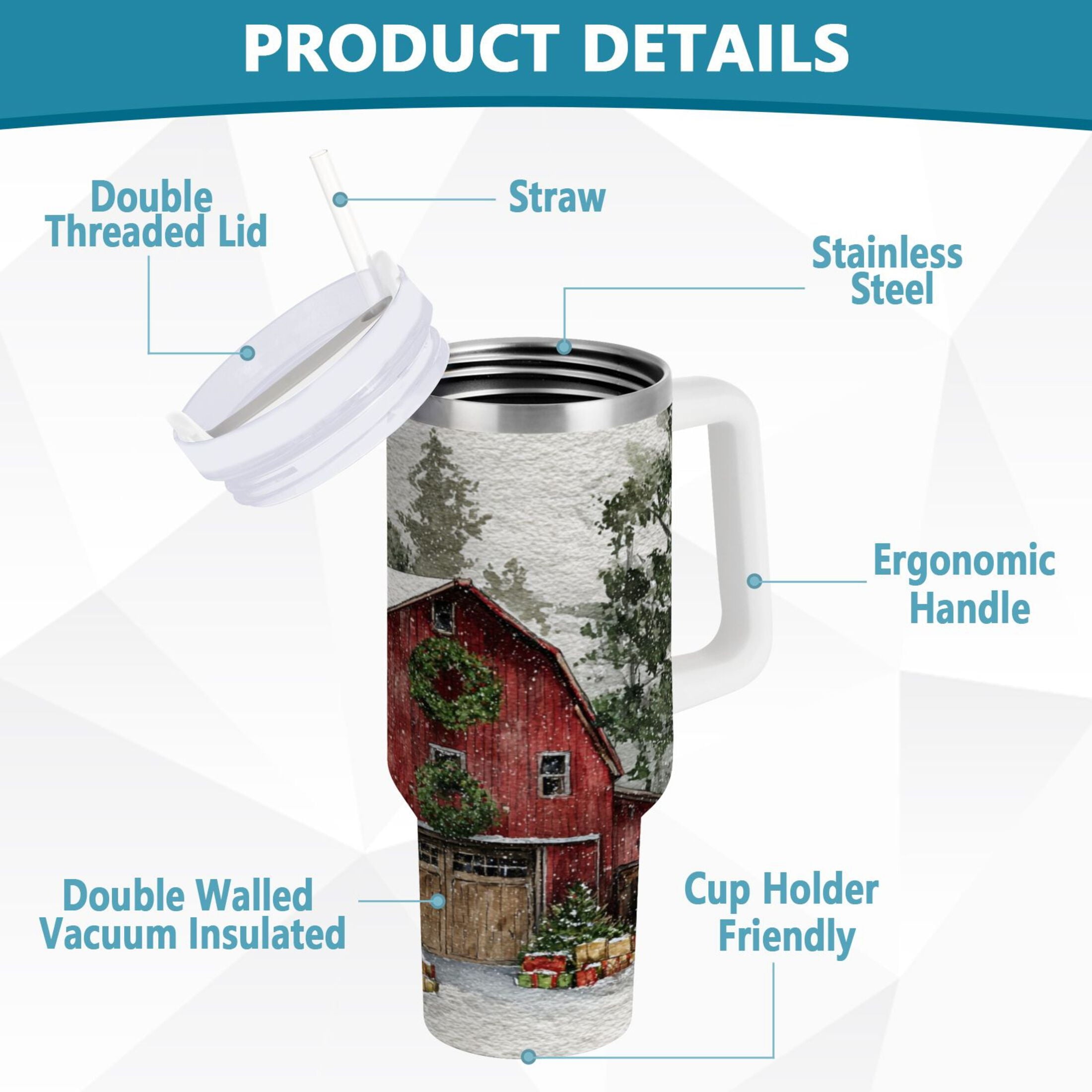 30 oz Insulated Stainless Steel Tumbler Double Wall Stainless Steel Tumbler with 2-Way Drinking Old Red Barn | OGAB