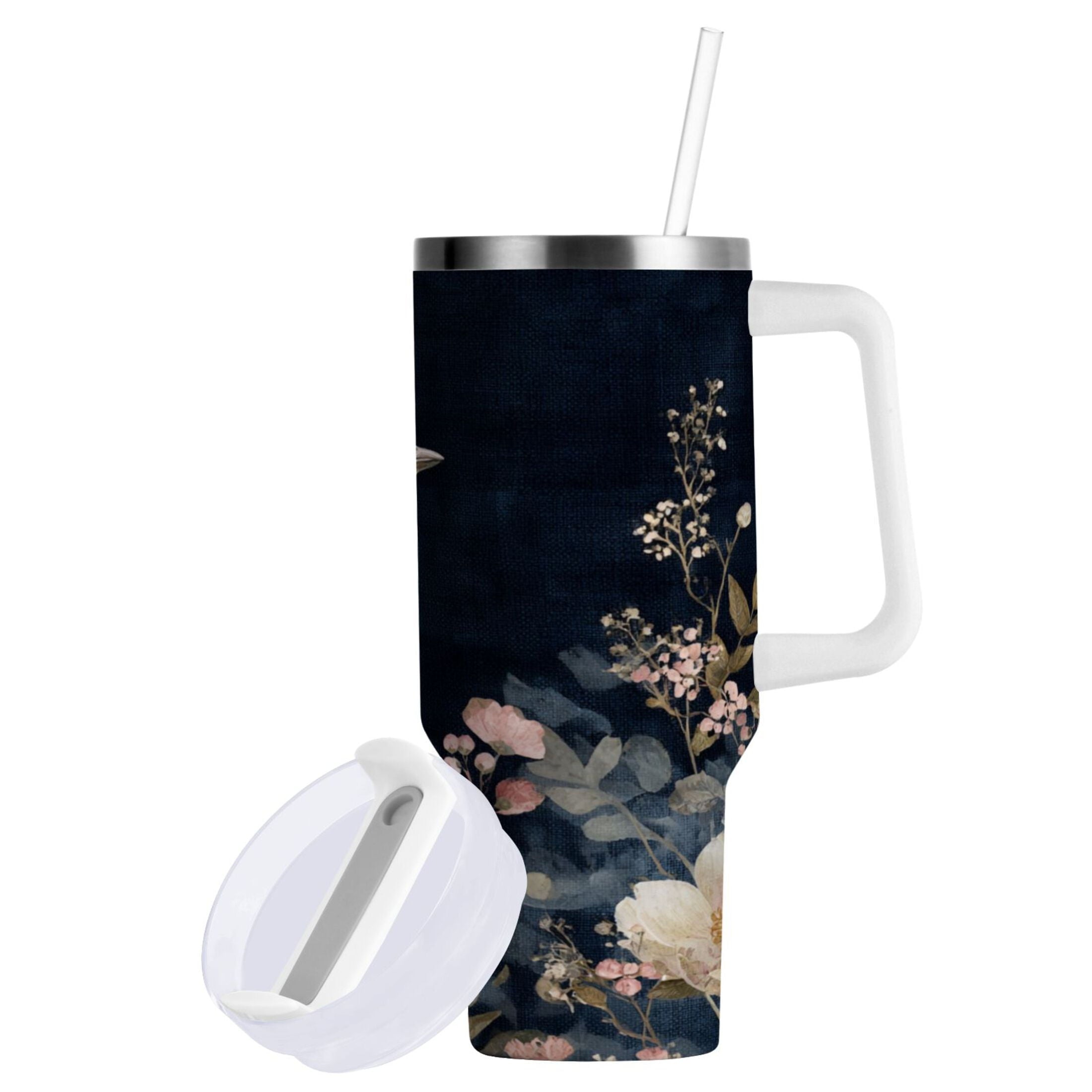 30 oz Insulated Stainless Steel Tumbler Double Wall Stainless Steel Tumbler with 2-Way Drinking Watercolor Vintage Blue Bird | 4HBV