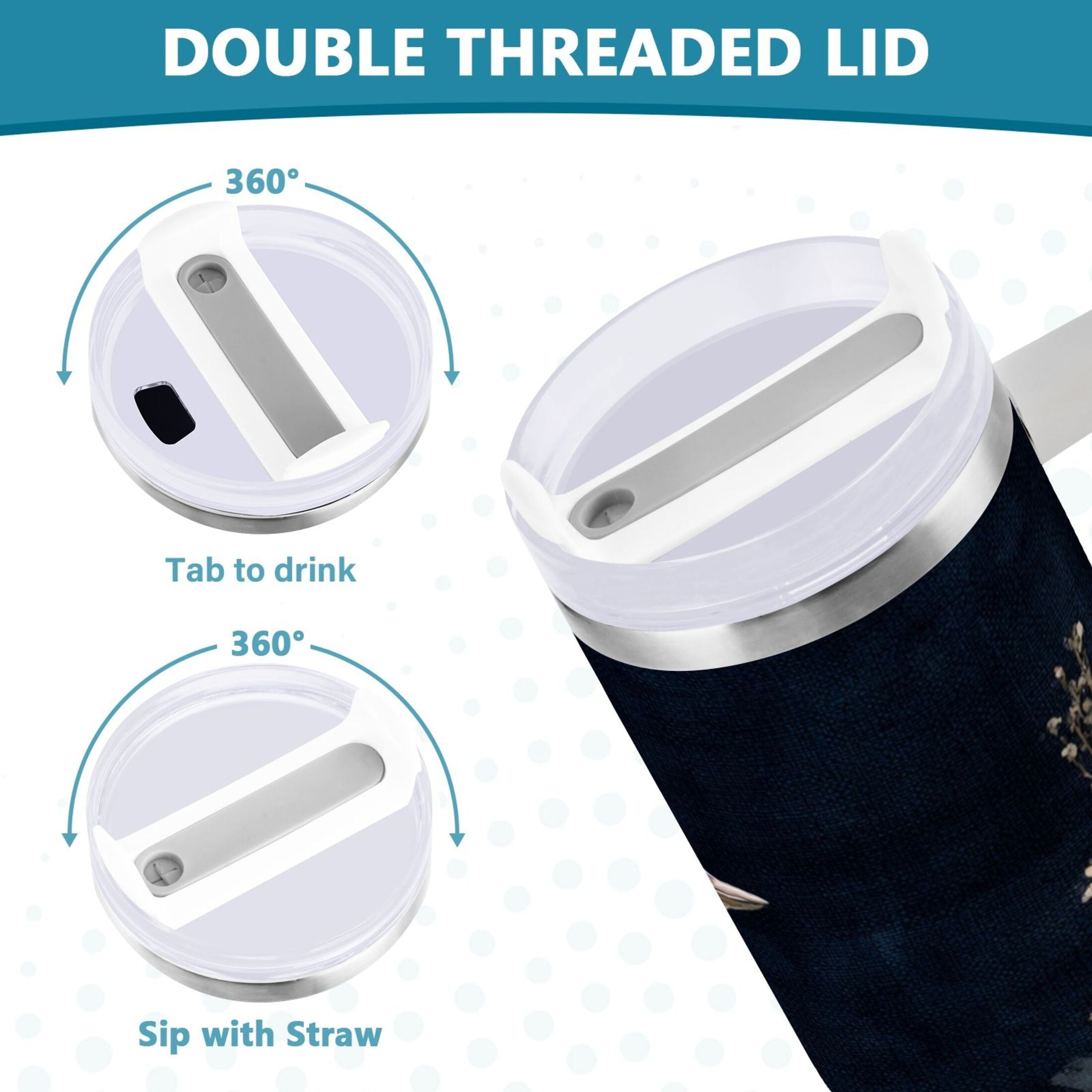 30 oz Insulated Stainless Steel Tumbler Double Wall Stainless Steel Tumbler with 2-Way Drinking Watercolor Vintage Blue Bird | 4HBV