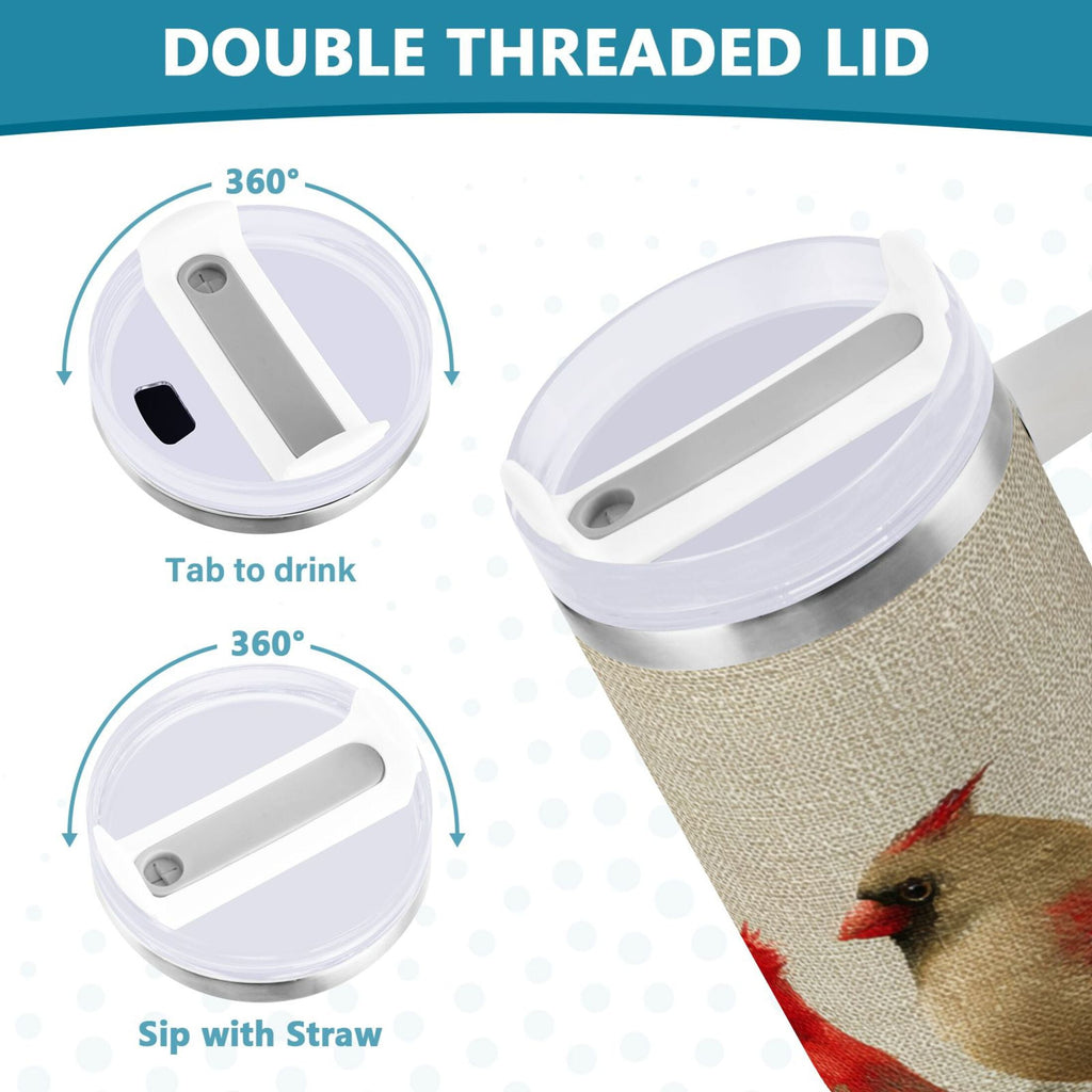 30 oz Insulated Stainless Steel Tumbler Double Wall Stainless Steel Tumbler with 2-Way Drinking Bird and Snow-covered Trees | L05G