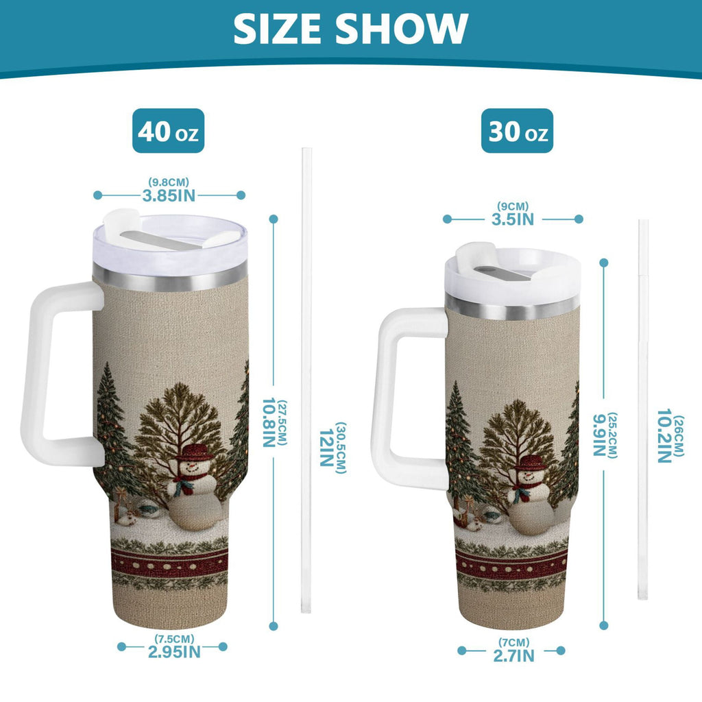 30 oz Insulated Stainless Steel Tumbler Double Wall Stainless Steel Tumbler with 2-Way Drinking Snowmen and Deer in The Forest | JJ5C