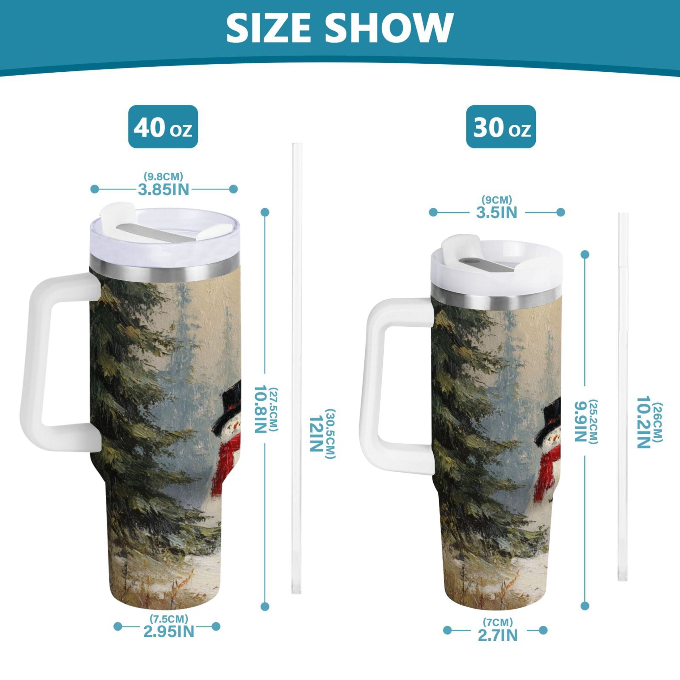 40 oz Insulated Stainless Steel Tumbler Double Wall Stainless Steel Tumbler with 2-Way Drinking Moody Snowman Couple | 3CRR