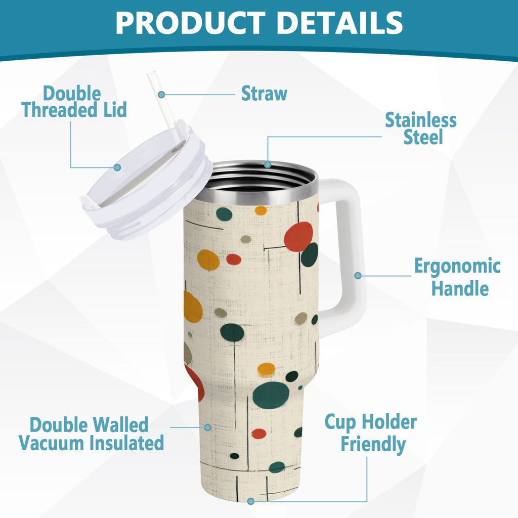 30 oz Insulated Stainless Steel Tumbler Double Wall Stainless Steel Tumbler with 2-Way Drinking Colorful Dots and Lines | M0GR
