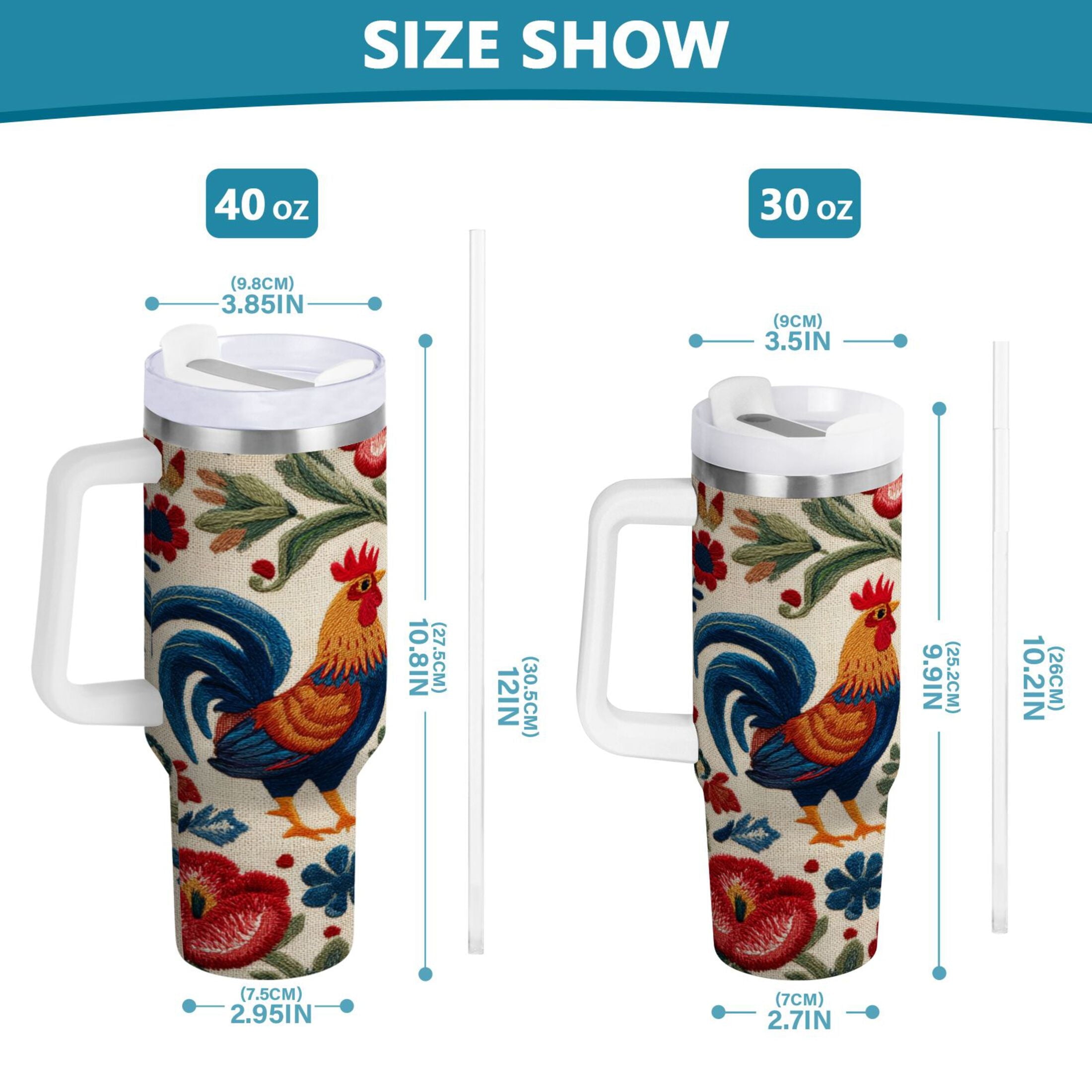 40 oz Insulated Stainless Steel Tumbler Double Wall Stainless Steel Tumbler with 2-Way Drinking Male and Female Chickens | DSIT