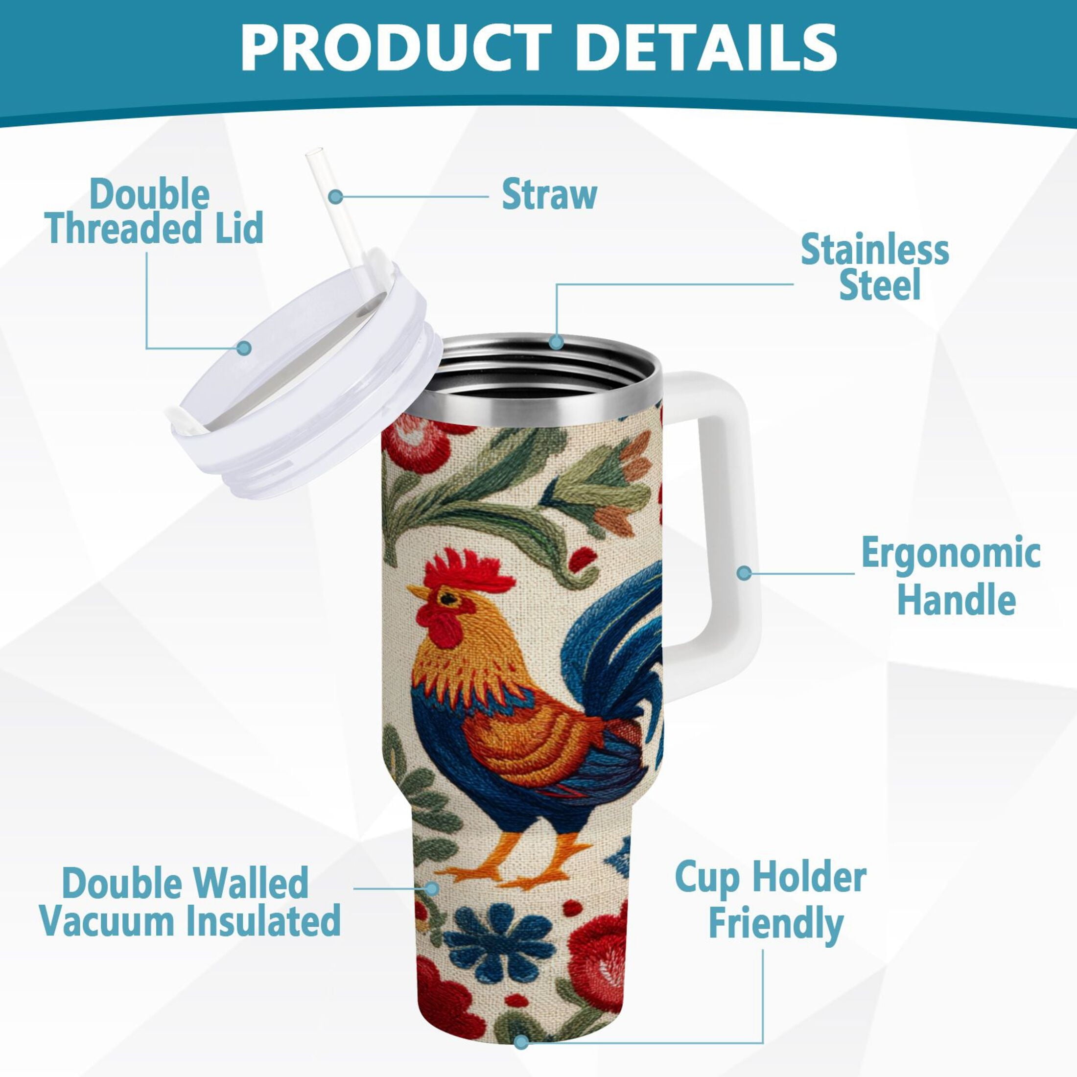 40 oz Insulated Stainless Steel Tumbler Double Wall Stainless Steel Tumbler with 2-Way Drinking Male and Female Chickens | DSIT
