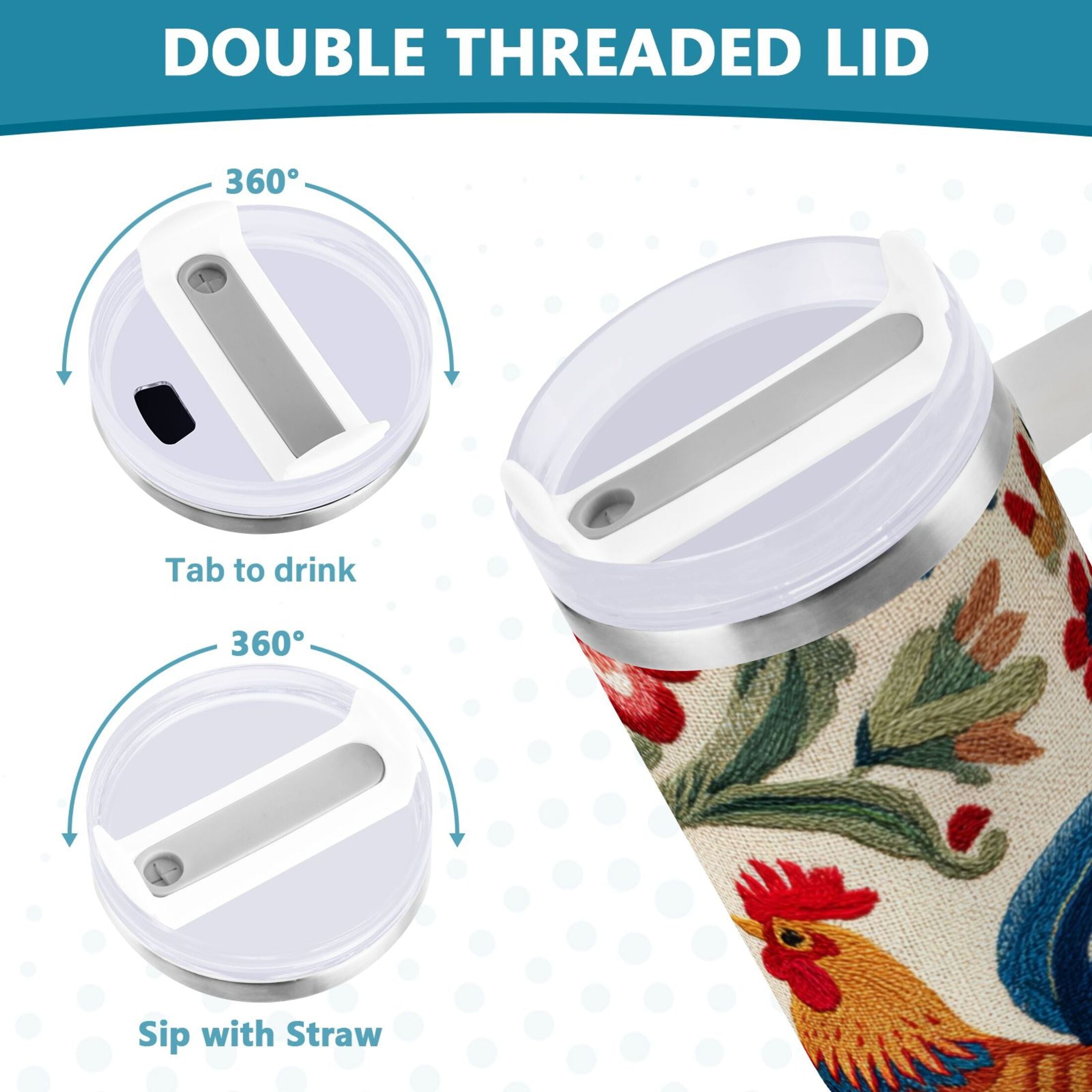 40 oz Insulated Stainless Steel Tumbler Double Wall Stainless Steel Tumbler with 2-Way Drinking Male and Female Chickens | DSIT