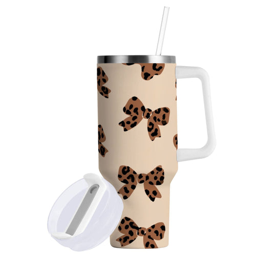30 oz Insulated Stainless Steel Tumbler Double Wall Stainless Steel Tumbler with 2-Way Drinking Cute Brown Bow | 79NV