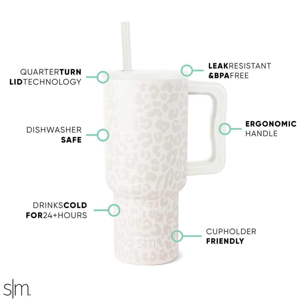 Simple Modern 30 fl oz Insulated Stainless Steel Trek Tumbler with Straw Lid | Cream Leopard | CQDM
