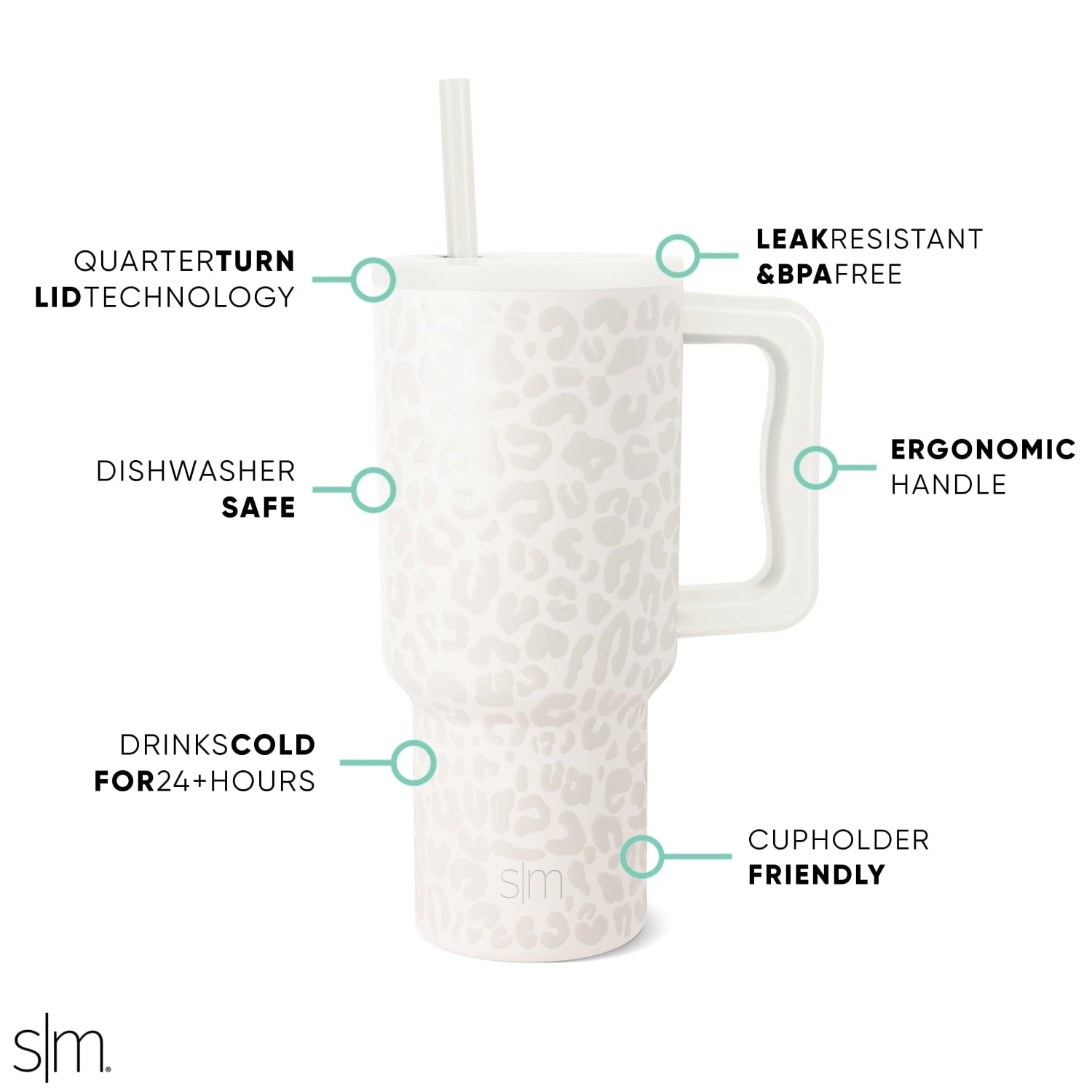 Simple Modern 30 fl oz Insulated Stainless Steel Trek Tumbler with Straw Lid | Cream Leopard | CQDM