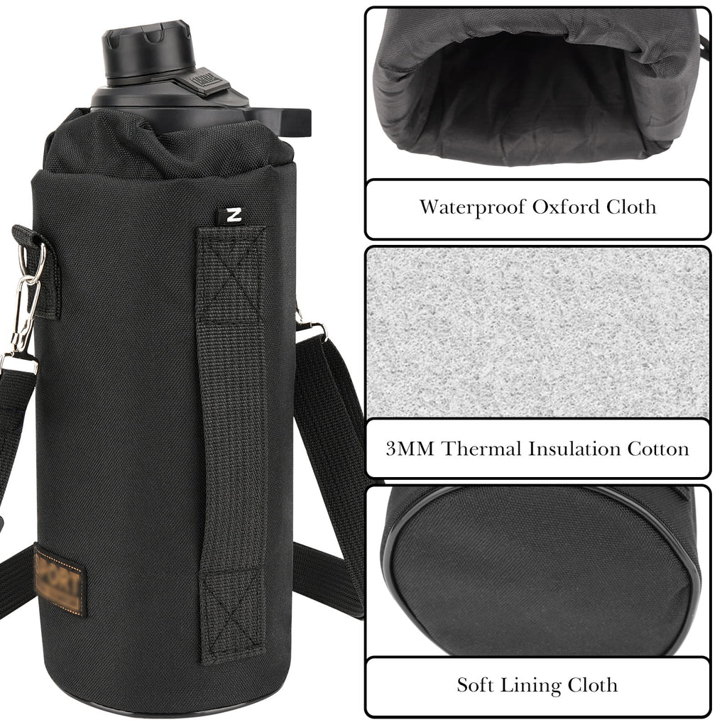 Linkidea Sports Water Bottle Carrier with Strap Compatible with Nalgene Sustain Tritan 48oz, CamelBak Chute Mag 50oz, Thick Waterbottle Cooler Bag Holder Shoulder Strap, Black | LP11