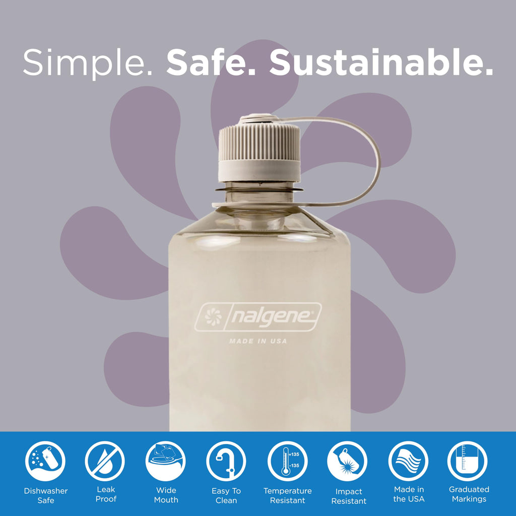 Nalgene Sustain Tritan BPA-Free Water Bottle Made with Material Derived from 50% Plastic Waste (using ISCC certified mass balance), 32 OZ, Narrow Mouth, Cotton | PQU3