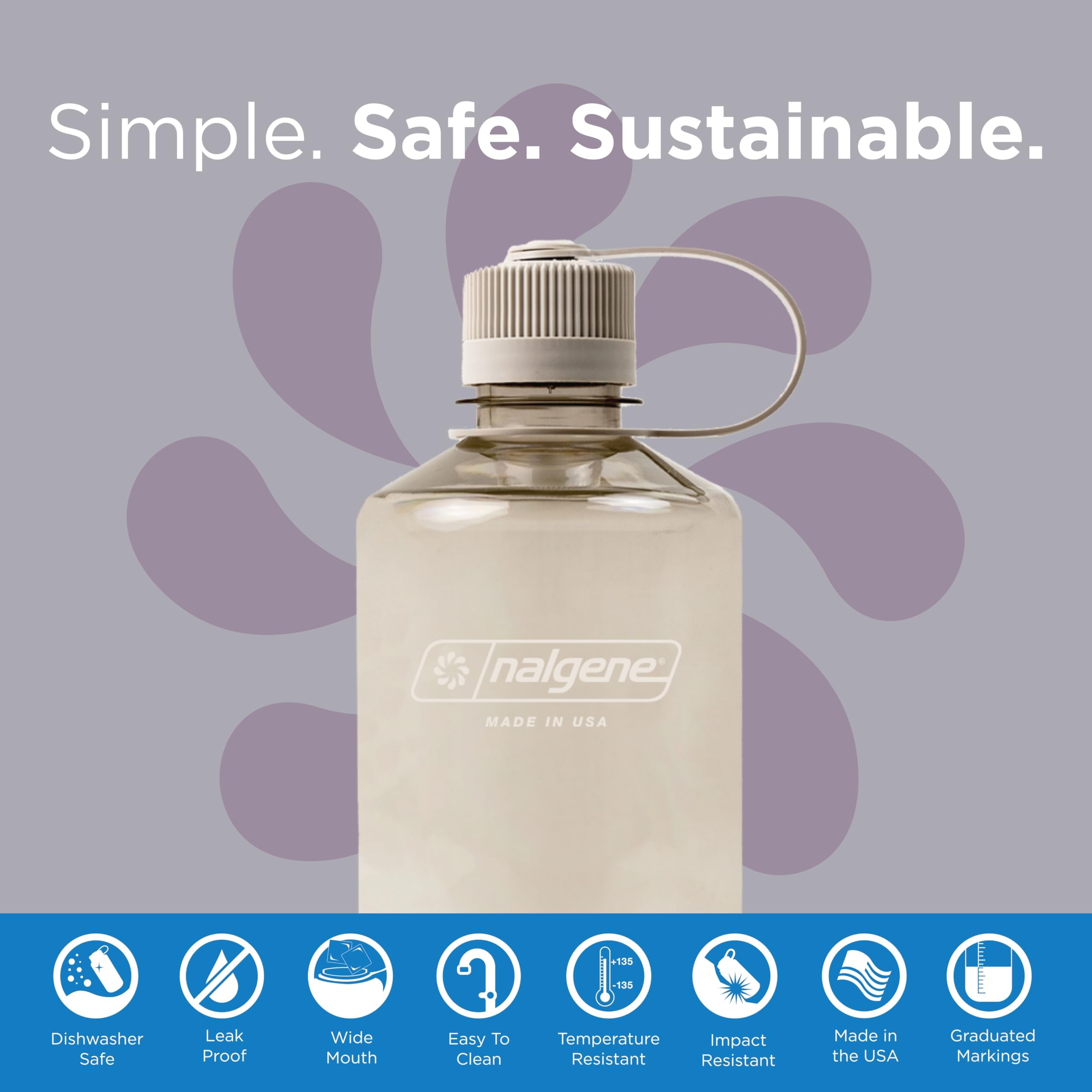 Nalgene Sustain Tritan BPA-Free Water Bottle Made with Material Derived from 50% Plastic Waste (using ISCC certified mass balance), 32 OZ, Narrow Mouth, Cotton | PQU3