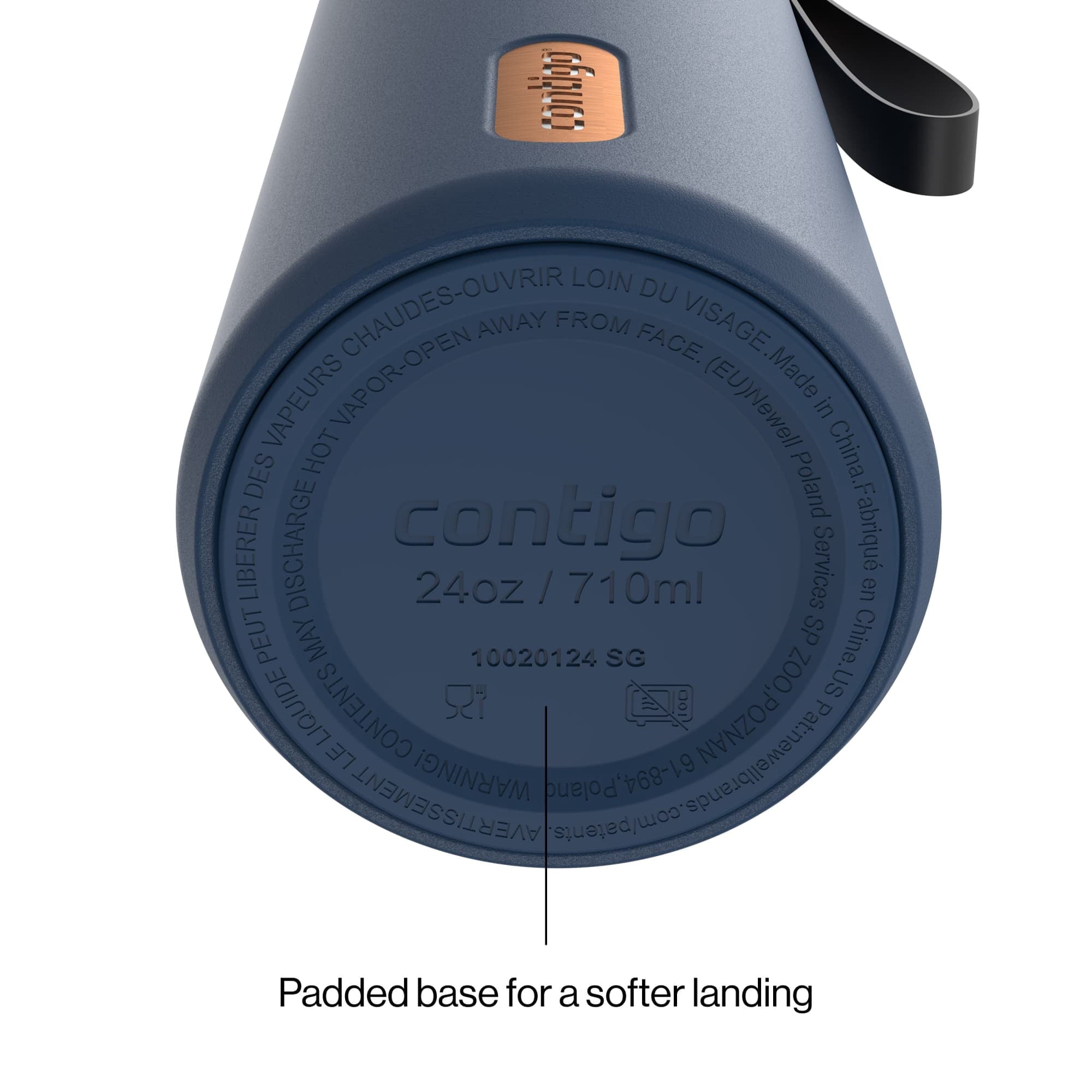 Contigo SnapSeal Leakproof Stainless Steel Reusable Water Bottle with Carrying Strap, Dark Blue/Bronze, 24 oz | S8WG