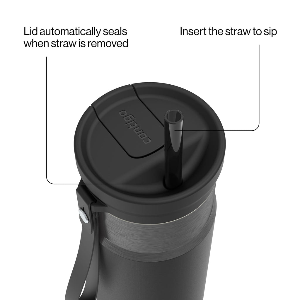 Contigo SnapSeal Leakproof Stainless Steel Reusable Water Bottle with Carrying Strap, Dark Blue/Bronze, 24 oz | S8WG