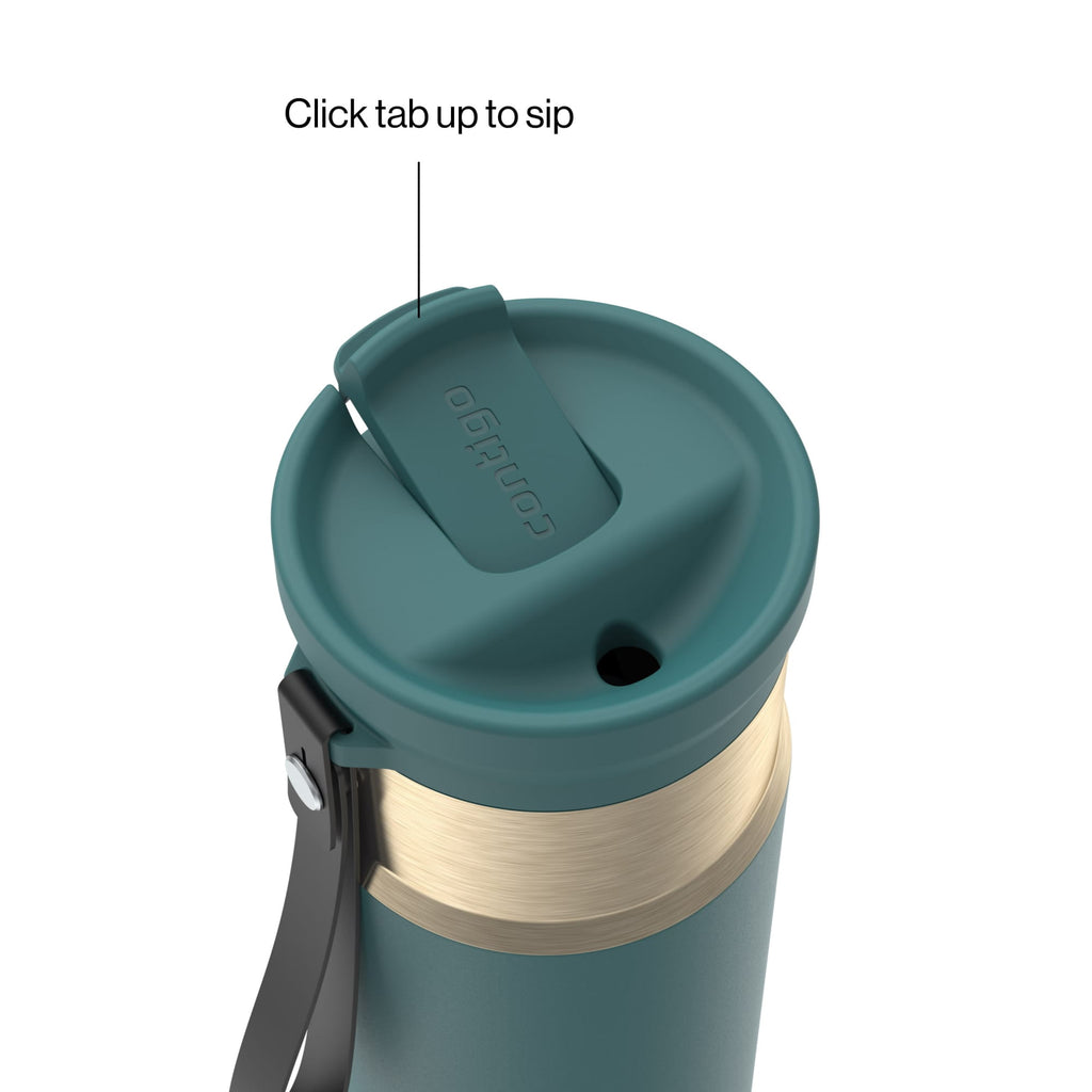 Contigo SnapSeal Leakproof Stainless Steel Reusable Water Bottle with Carrying Strap, Dark Blue/Bronze, 24 oz | S8WG
