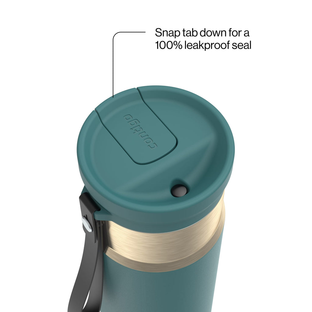 Contigo SnapSeal Leakproof Stainless Steel Reusable Water Bottle with Carrying Strap, Dark Blue/Bronze, 24 oz | S8WG
