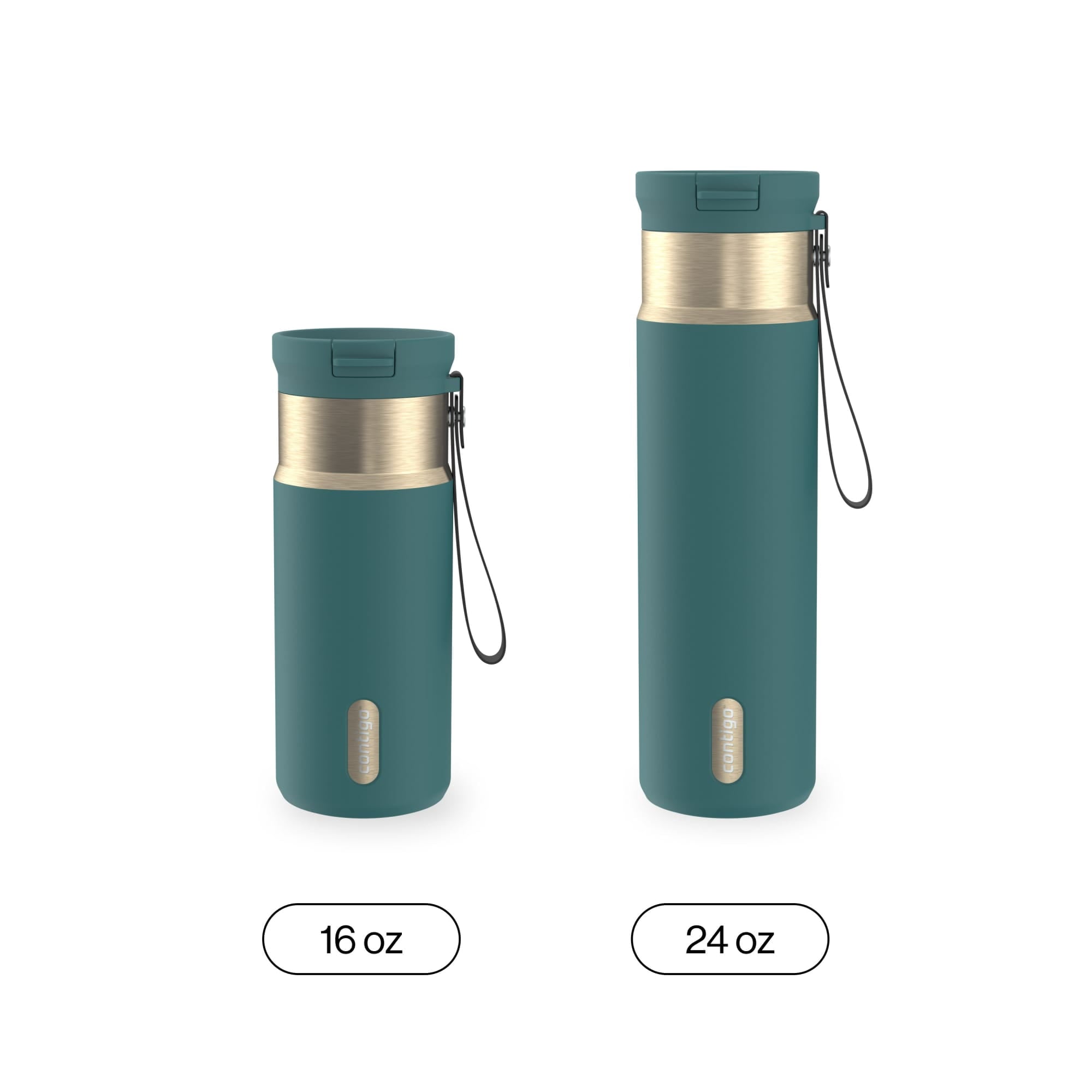 Contigo SnapSeal Leakproof Stainless Steel Reusable Water Bottle with Carrying Strap, Dark Blue/Bronze, 24 oz | S8WG