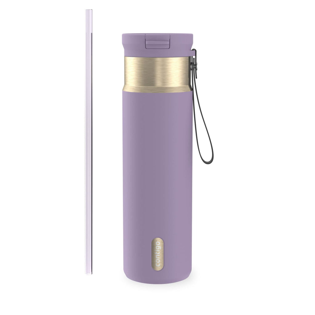 Contigo SnapSeal Leakproof Stainless Steel Reusable Water Bottle with Carrying Strap, Dark Blue/Bronze, 24 oz | S8WG