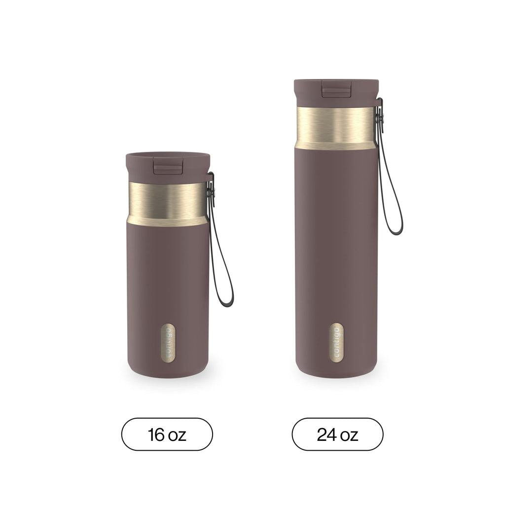 Contigo SnapSeal Leakproof Stainless Steel Reusable Water Bottle with Carrying Strap, Dark Blue/Bronze, 24 oz | S8WG