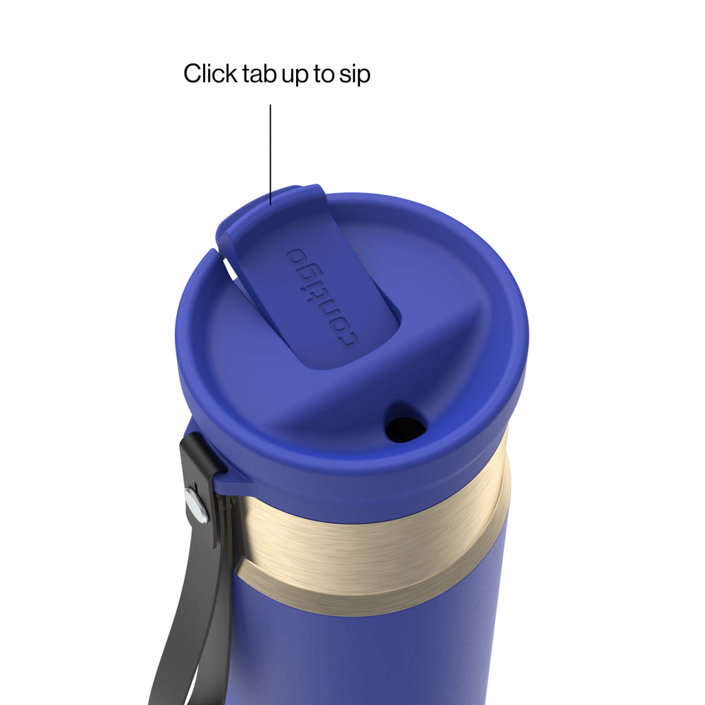 Contigo SnapSeal Leakproof Stainless Steel Reusable Water Bottle with Carrying Strap, Dark Blue/Bronze, 24 oz | S8WG