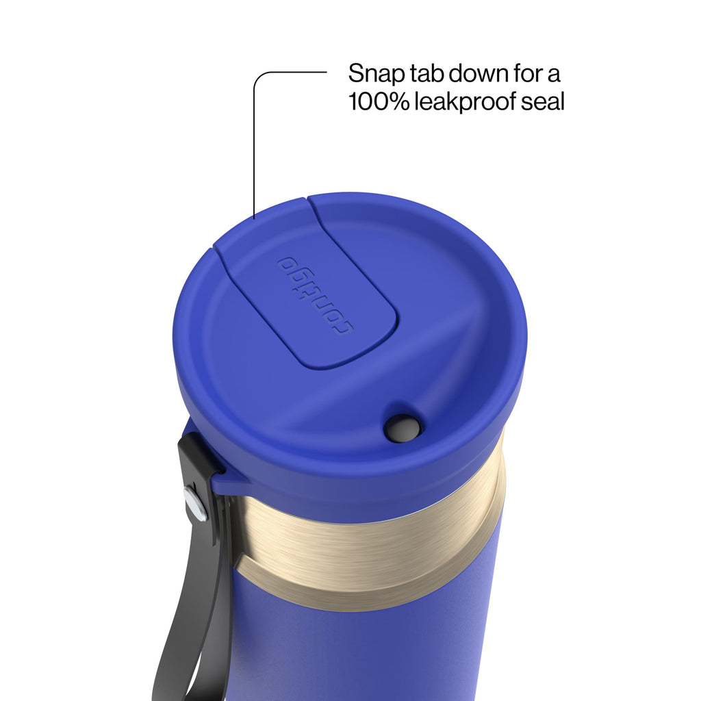 Contigo SnapSeal Leakproof Stainless Steel Reusable Water Bottle with Carrying Strap, Dark Blue/Bronze, 24 oz | S8WG