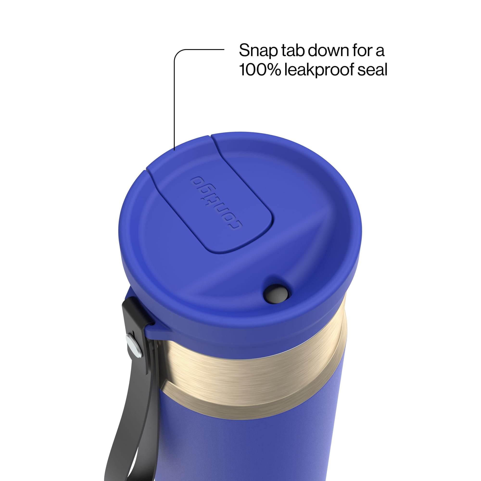 Contigo SnapSeal Leakproof Stainless Steel Reusable Water Bottle with Carrying Strap, Dark Blue/Bronze, 24 oz | S8WG