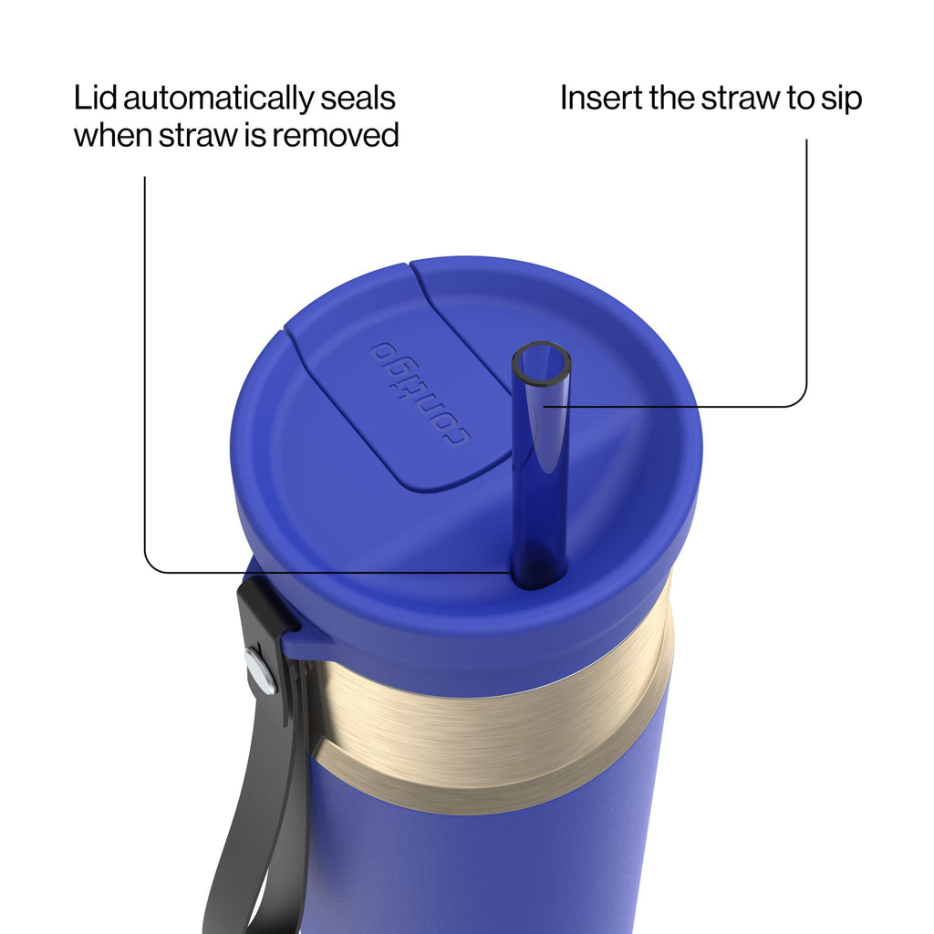 Contigo SnapSeal Leakproof Stainless Steel Reusable Water Bottle with Carrying Strap, Dark Blue/Bronze, 24 oz | S8WG