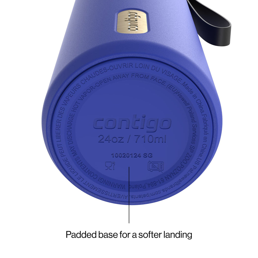 Contigo SnapSeal Leakproof Stainless Steel Reusable Water Bottle with Carrying Strap, Dark Blue/Bronze, 24 oz | S8WG